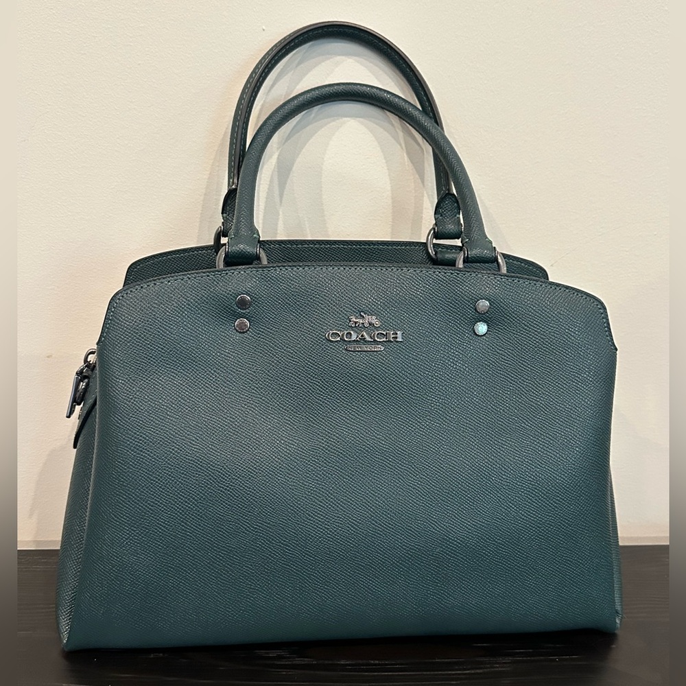 Coach Forest Green 3-Pc Set! Handbag Crossbody Purse, Keychain Wallet, Wristlet! - Picture 2 of 16